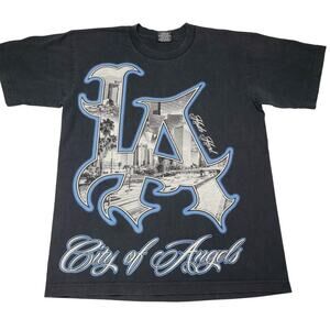 Vtg Los Angeles City Of Angels Double Sided Graphic Y2K Black Men's Size Medium